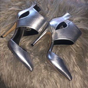 Silver pointed toe heels
